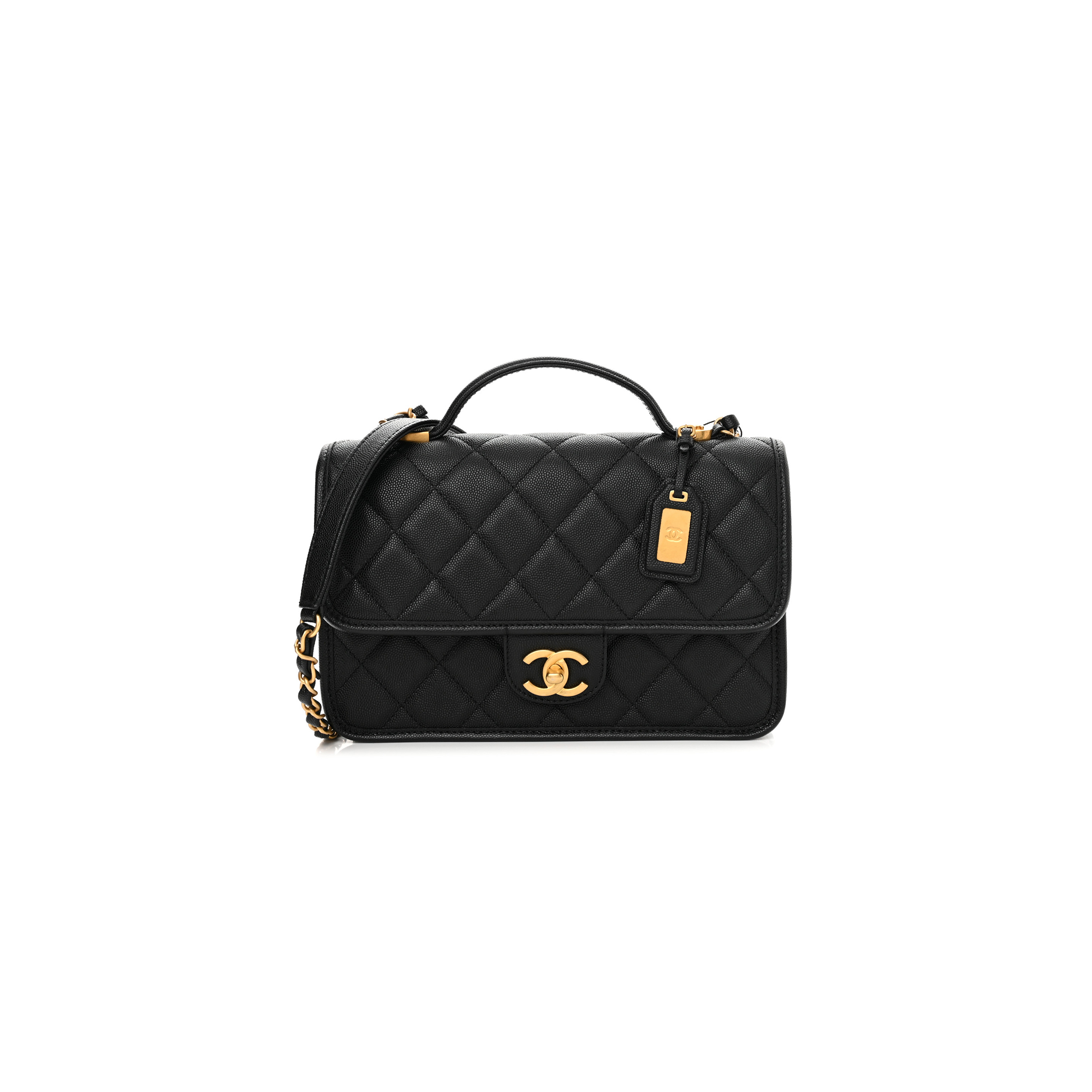 Ch*el master caviar quilted school memory top handle flap black (25*21.5*7cm)
